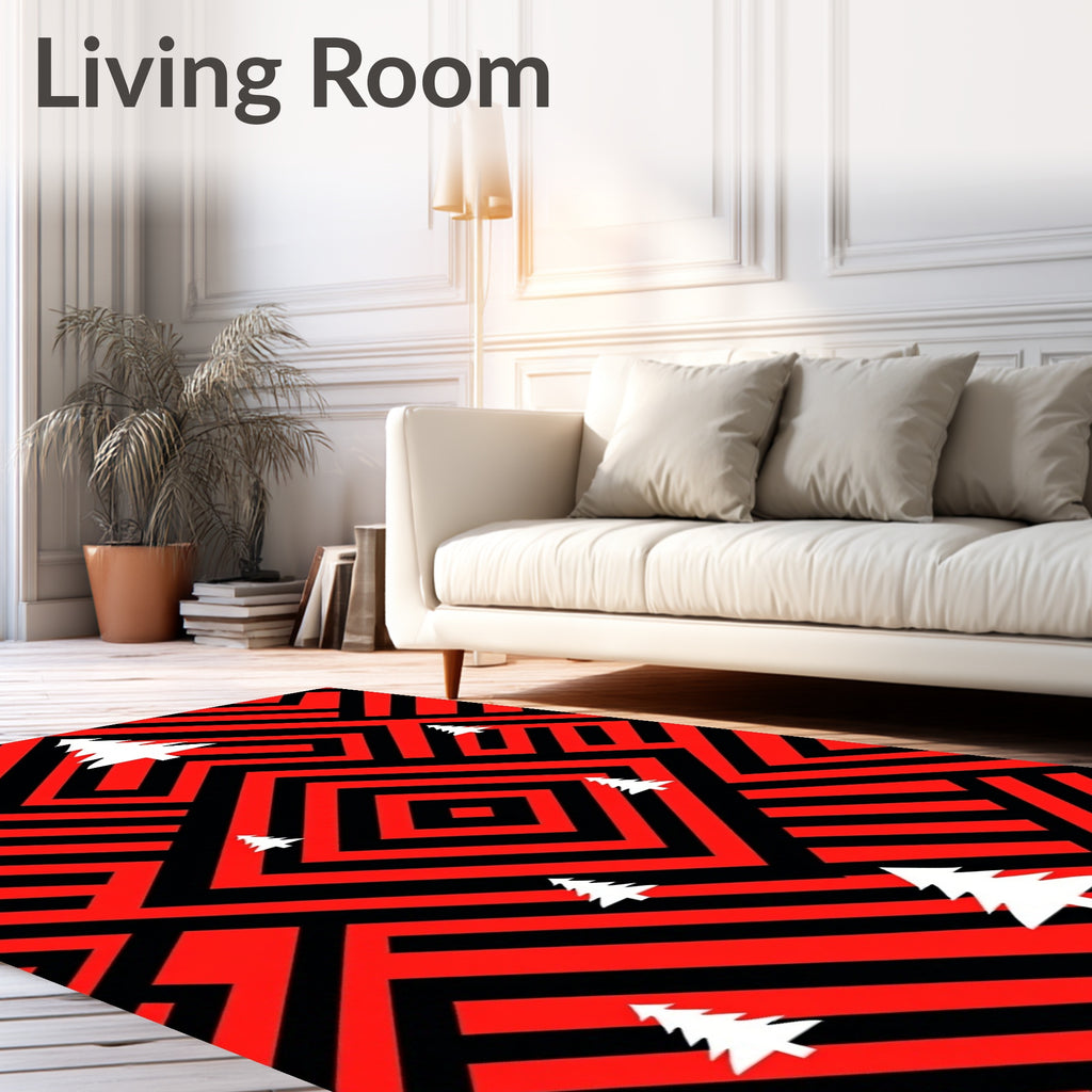 Crimson Maze White Pine Trees Rug