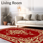Rich Crimson Ornate Sunburst Border Rug