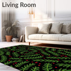 Green Leafy Branches with Red Berries Rug
