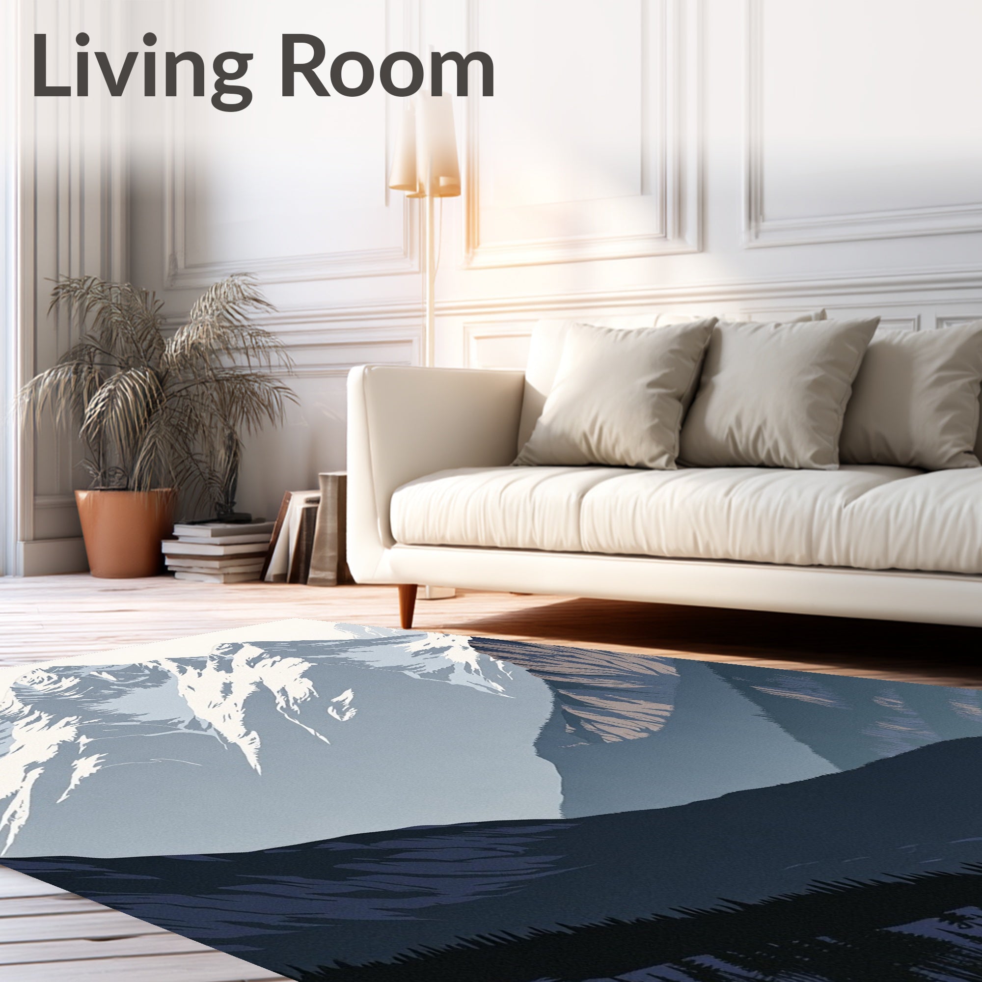 Serene Snowy Mountain Range Vista Rug