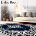 Classic Navy Floral Medallion Rug