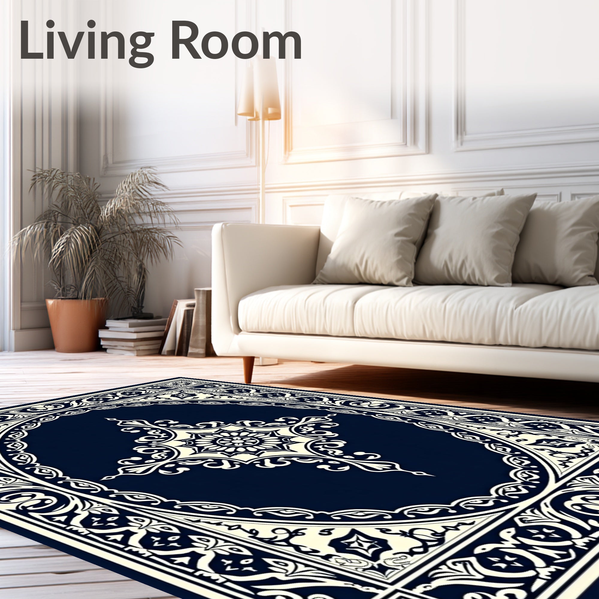 Classic Navy Floral Medallion Rug