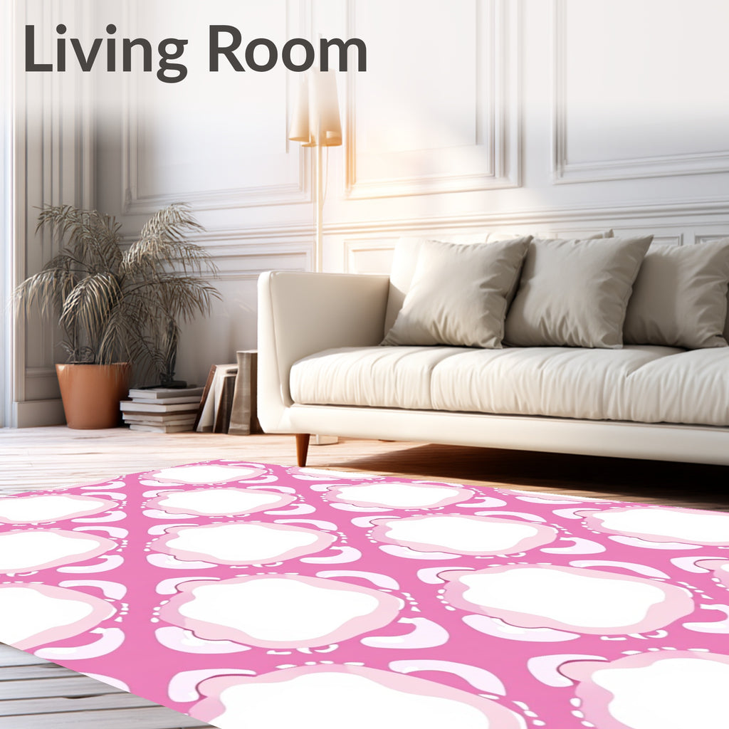 Pink And White Abstract Cloud Rug