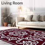 Crimson White Vintage Floral Scroll Rug