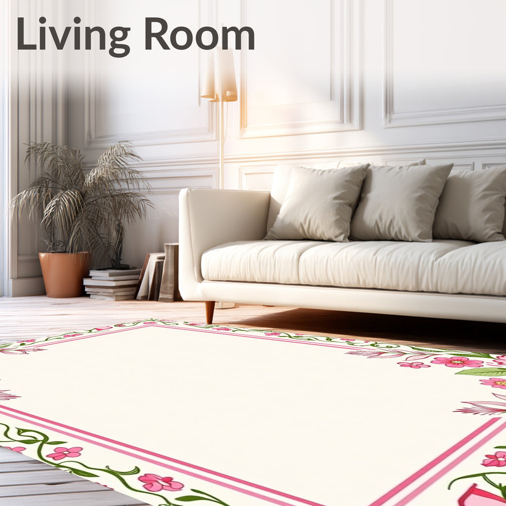 Sweet Pink Floral Border Arrangement Rug