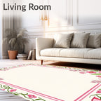 Sweet Pink Floral Border Arrangement Rug