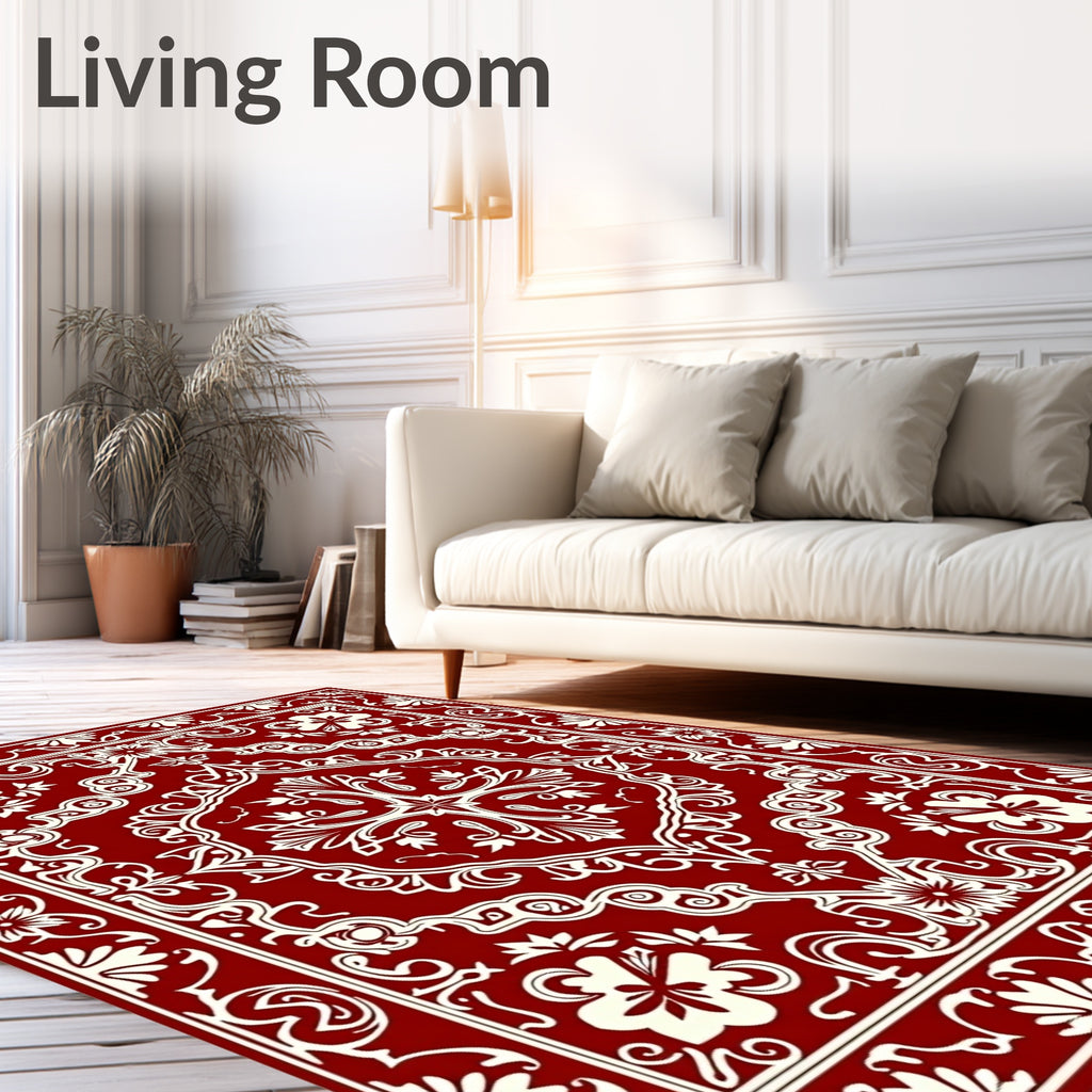 Rich Red Floral Medallion Ornament Rug
