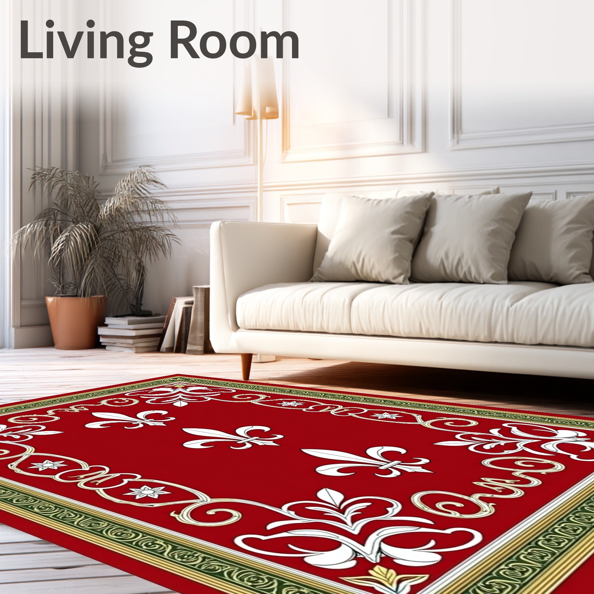Regal Red Fleur-de-lis Border Rug