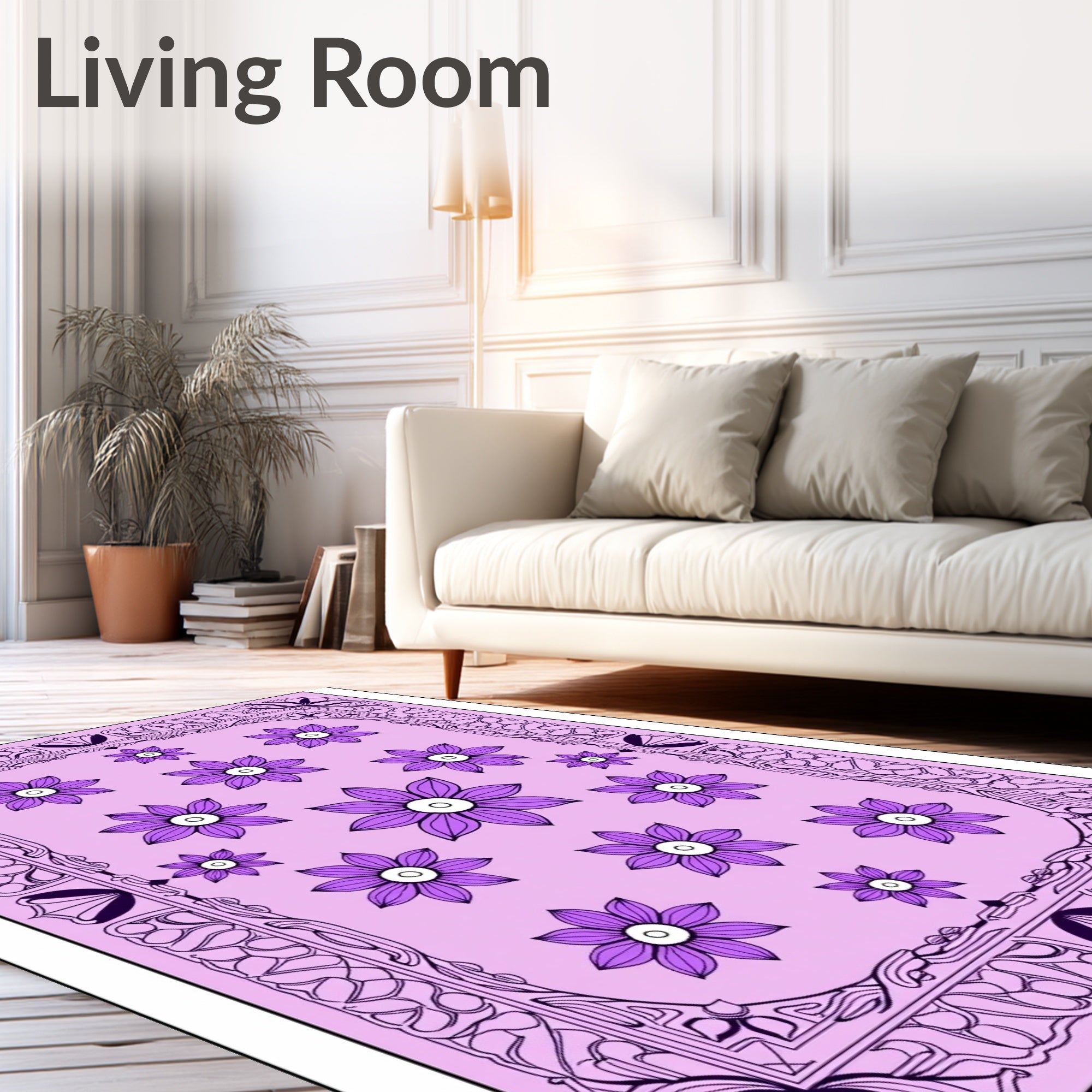 Art Nouveau Lilac Floral Frame Rug