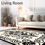 Black Ivory Floral Scrollwork Medallion Rug