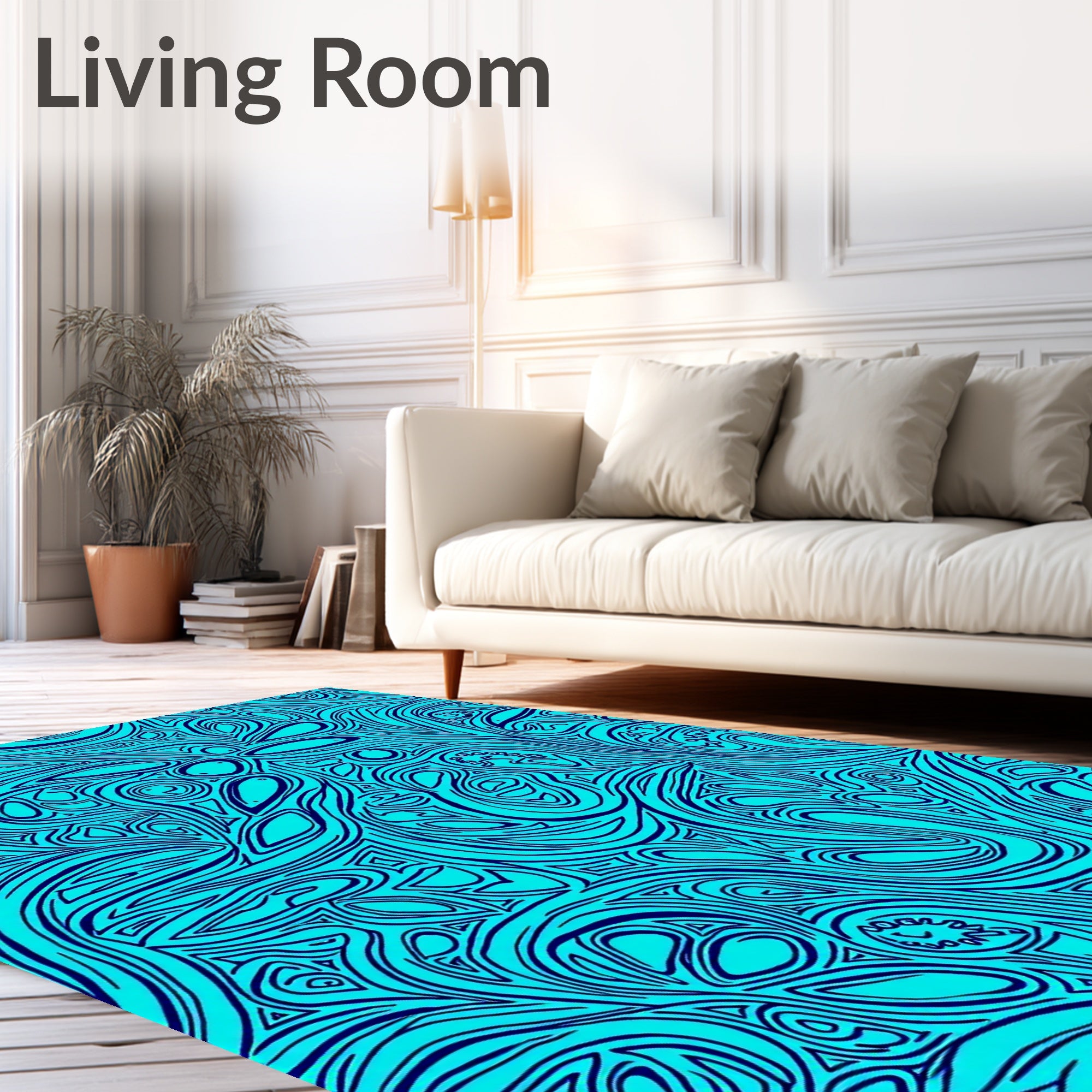 Oceanic Blue Swirling Organic Lines Rug