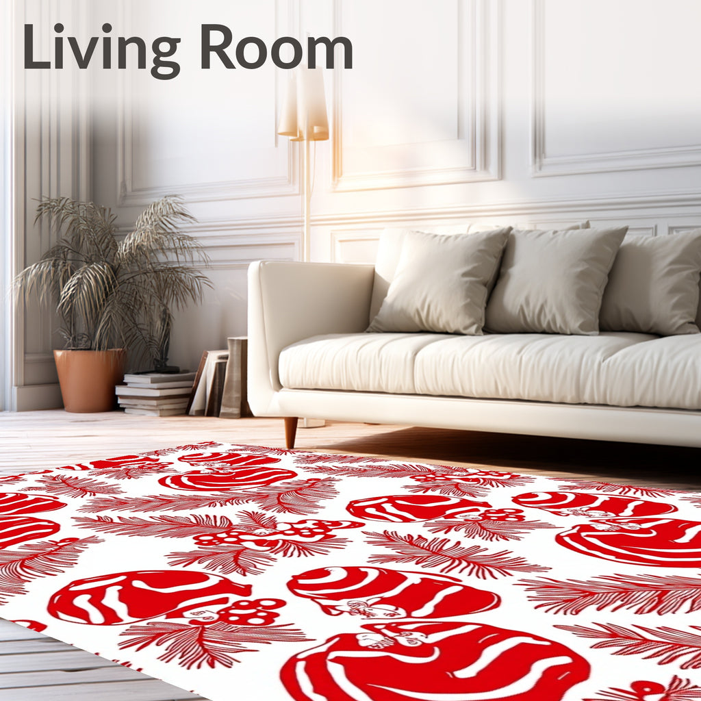 Crimson Berries and Evergreen Branches Rug