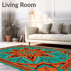 Vibrant Teal Orange Floral Medallion Rug