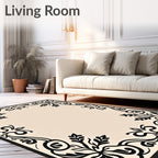 Black Floral Vine Border Rug