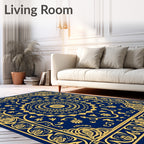 Ornate Navy Gold Mandala Rug