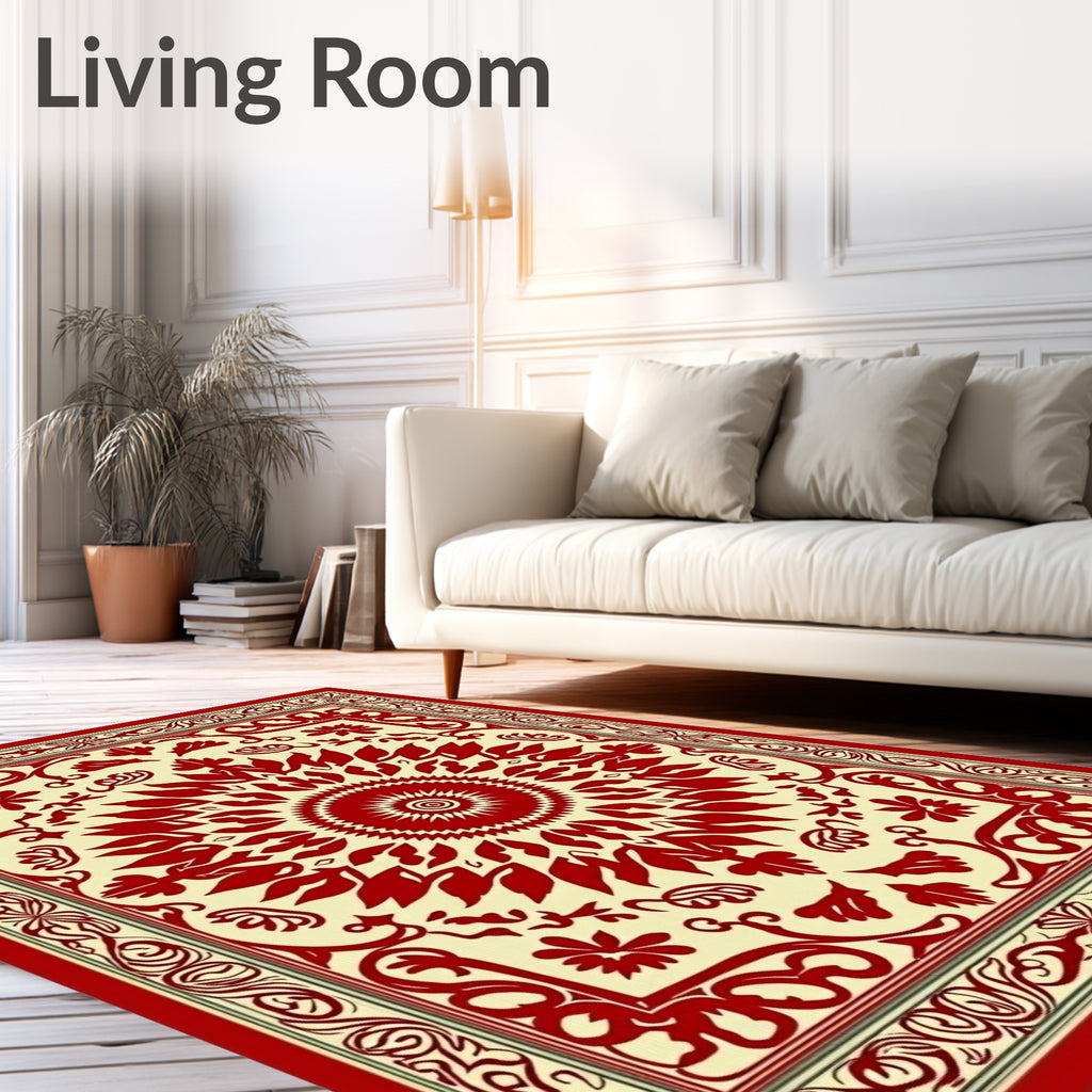 Vintage Red Floral Sunburst Rug