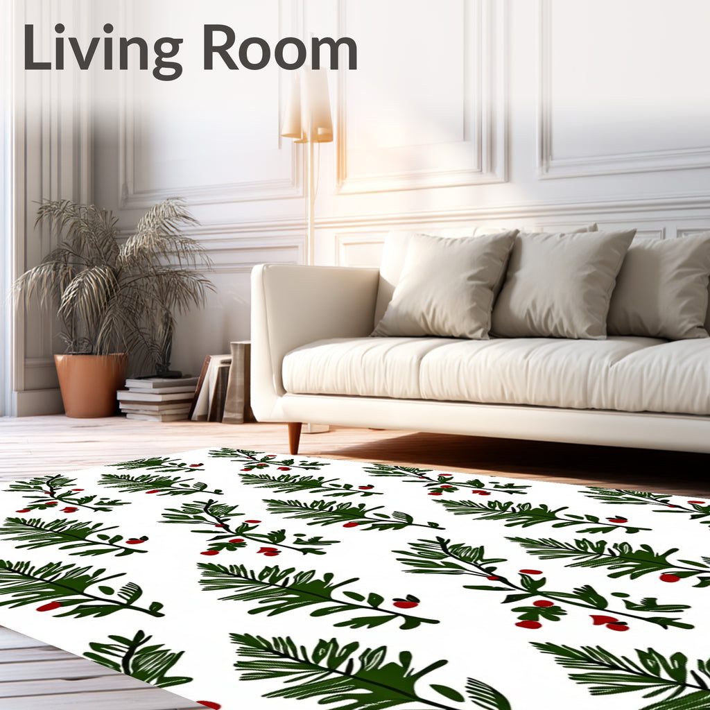 Green Sprig Red Berry Garland Rug