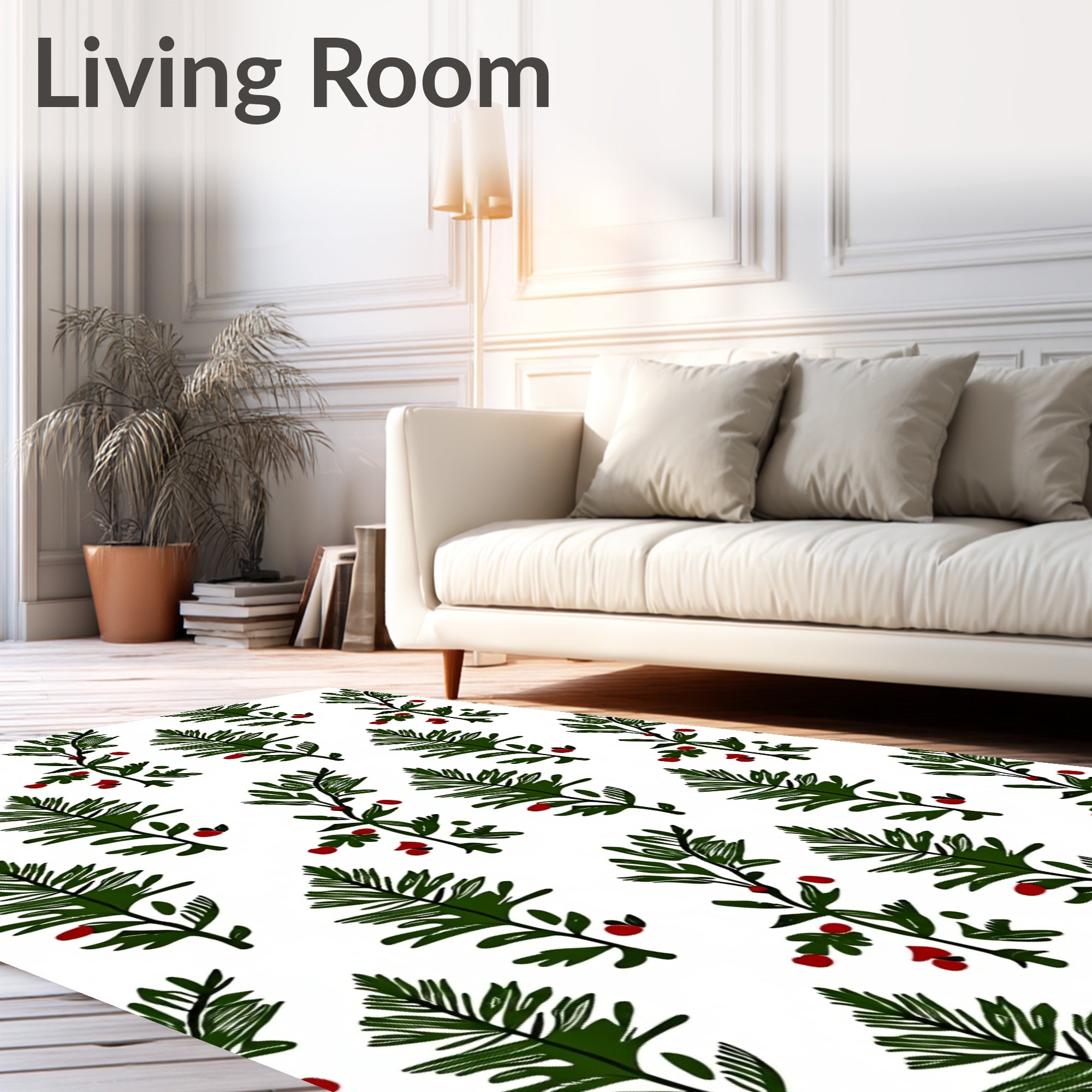 Green Sprig Red Berry Garland Rug
