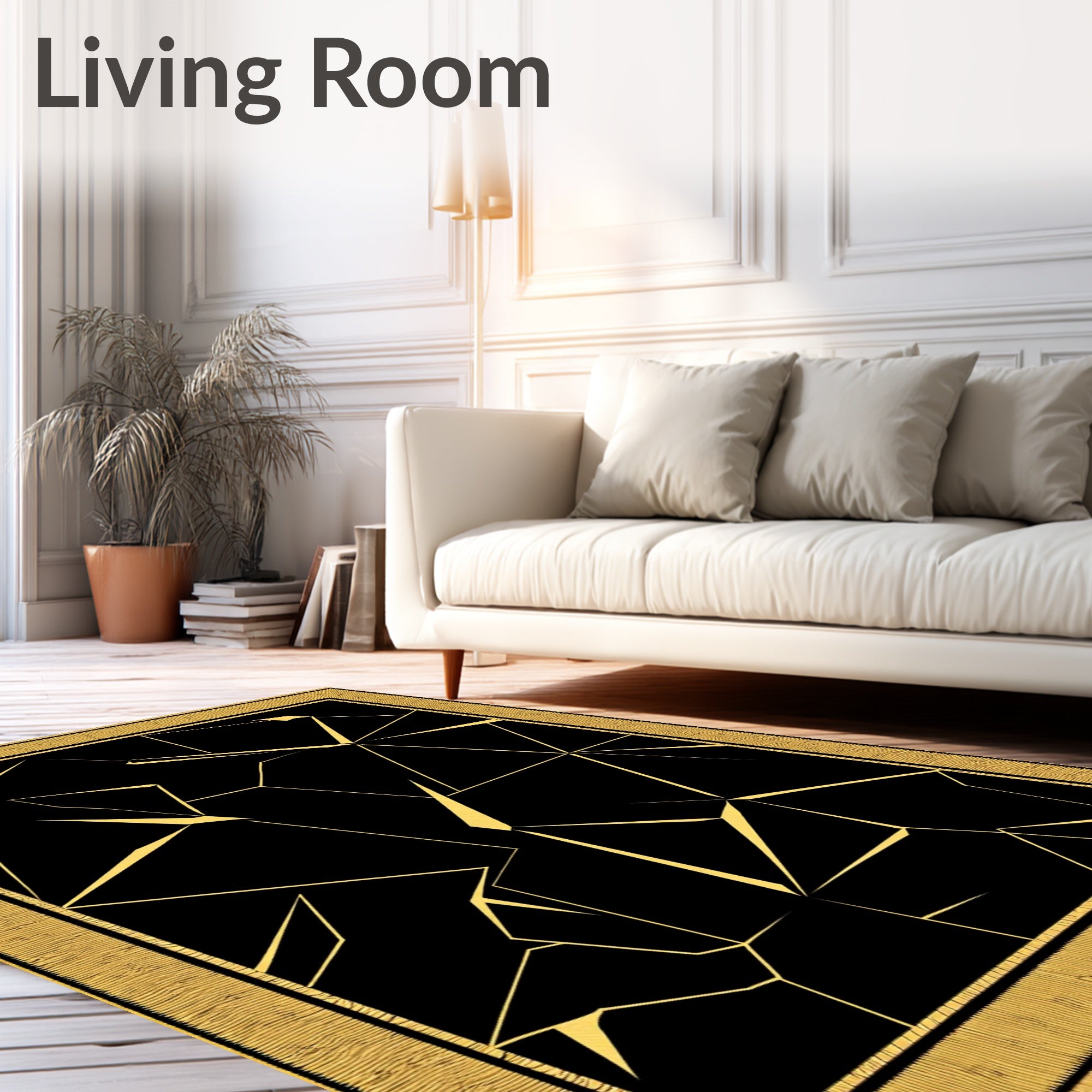 Golden Black Shattered Geometric Rug