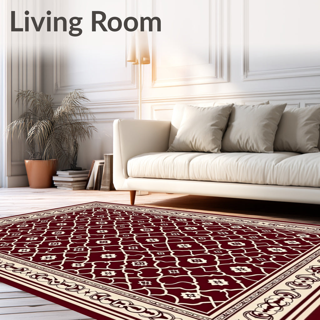 Deep Red Lattice Floral Medallion Rug