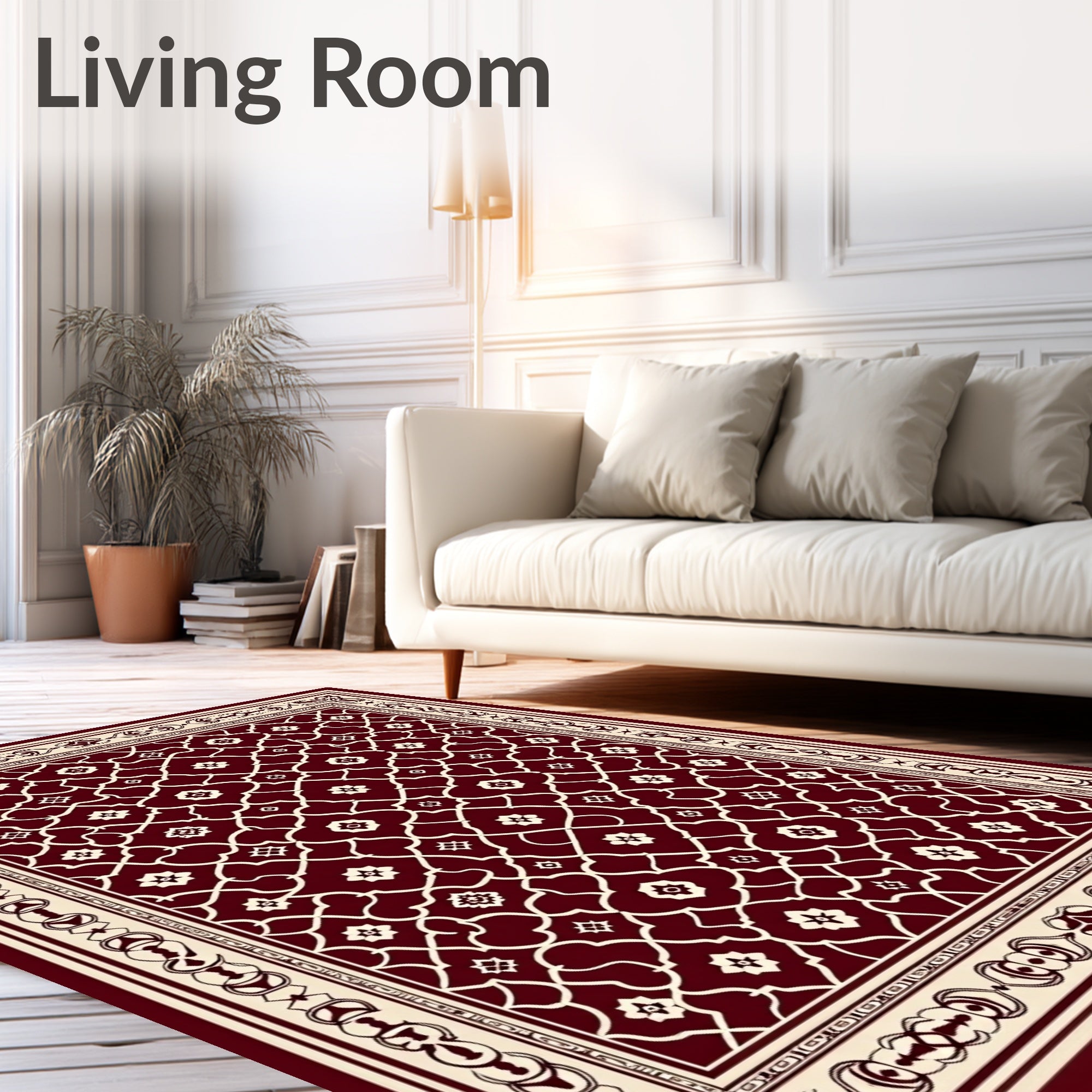 Deep Red Lattice Floral Medallion Rug