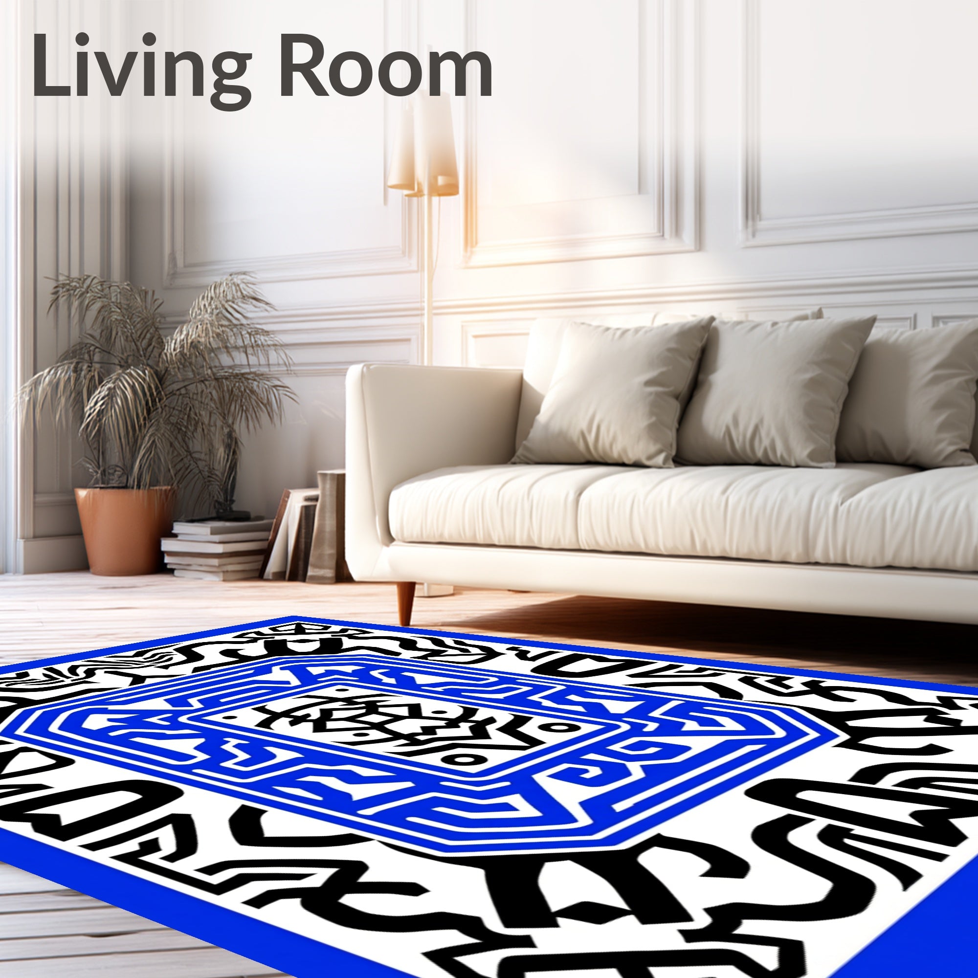 Bold Blue Abstract Geometric Overlay Rug