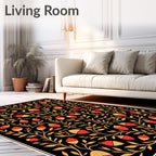 Art Nouveau Black Red Golden Acorn Swirl Rug