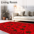 Crimson Green Leaf Vine Border Rug