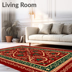 Rich Crimson Emerald Vine Intricate Rug
