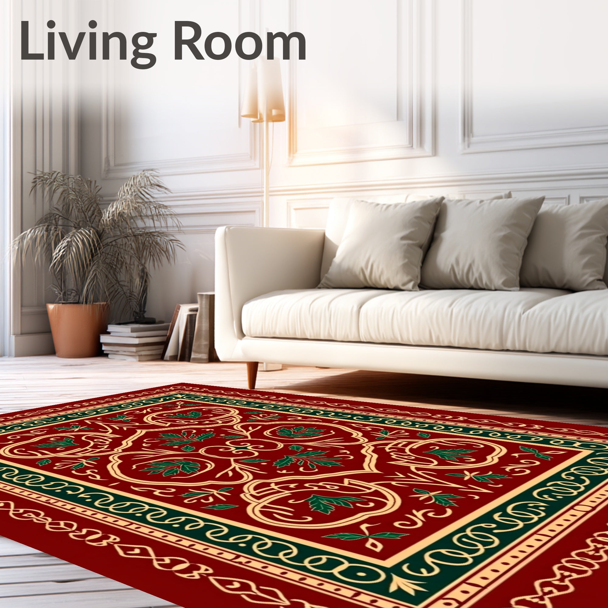 Rich Crimson Emerald Vine Intricate Rug
