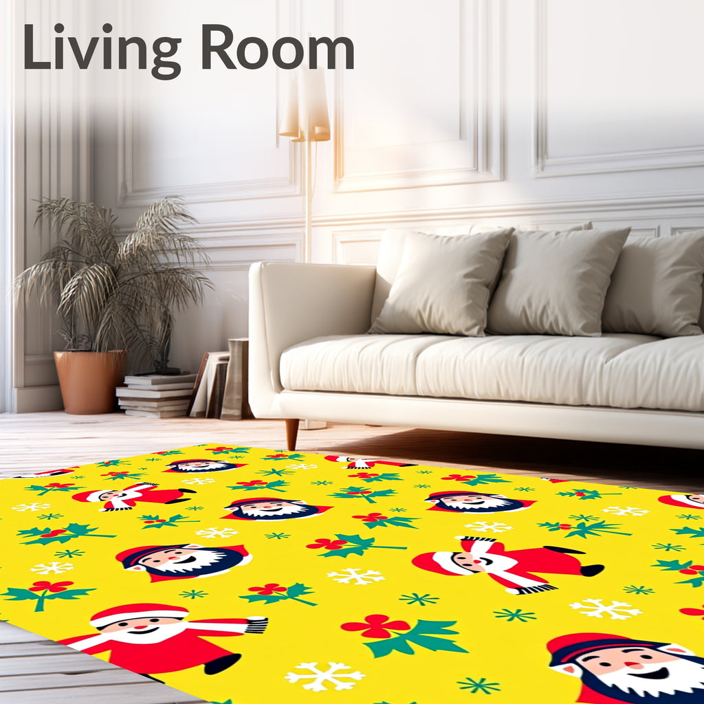 Cheerful Yellow Santa Claus Holly Snowflakes Rug