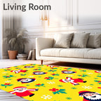 Cheerful Yellow Santa Claus Holly Snowflakes Rug