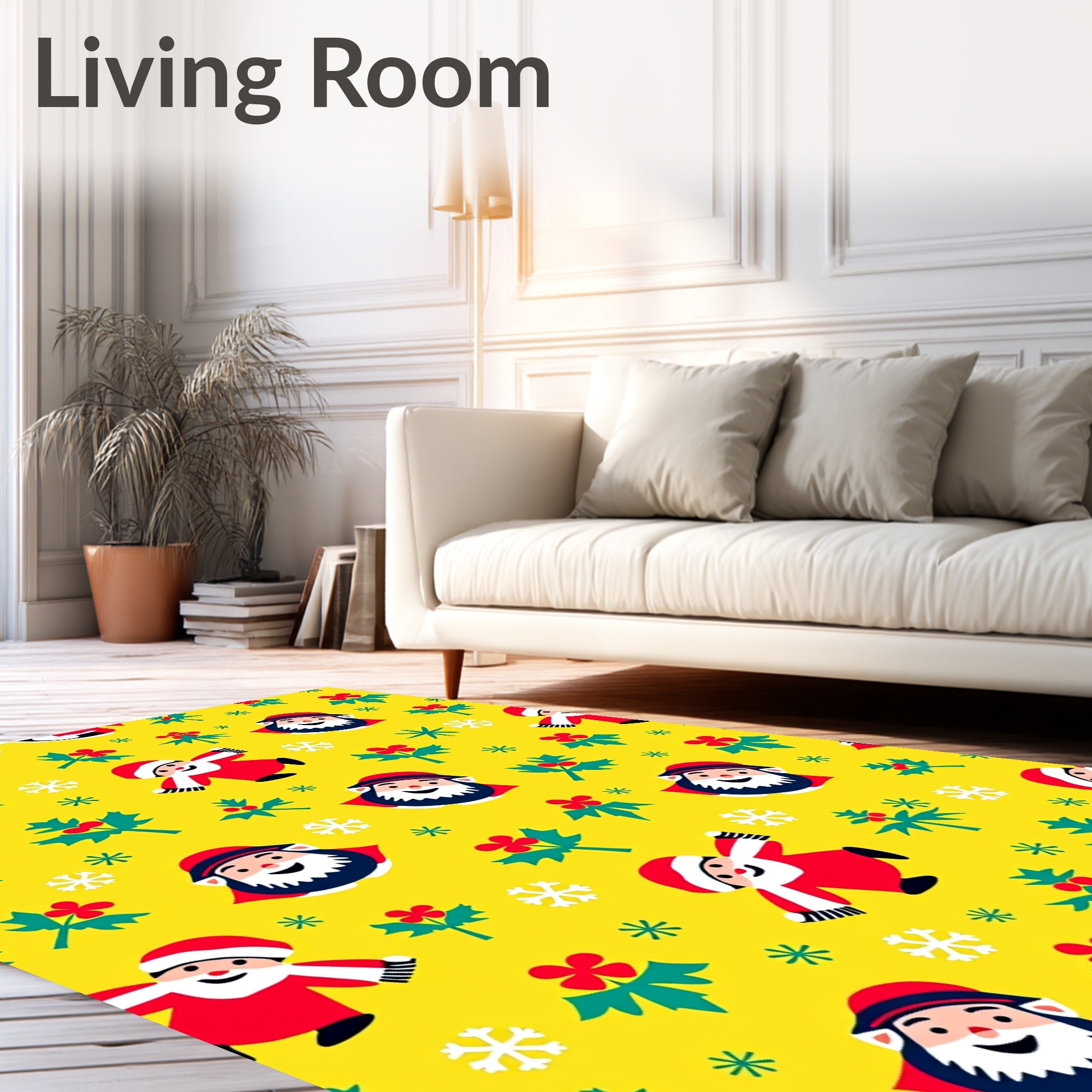 Cheerful Yellow Santa Claus Holly Snowflakes Rug