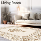 Ornate Brown Floral Medallion Frame Rug