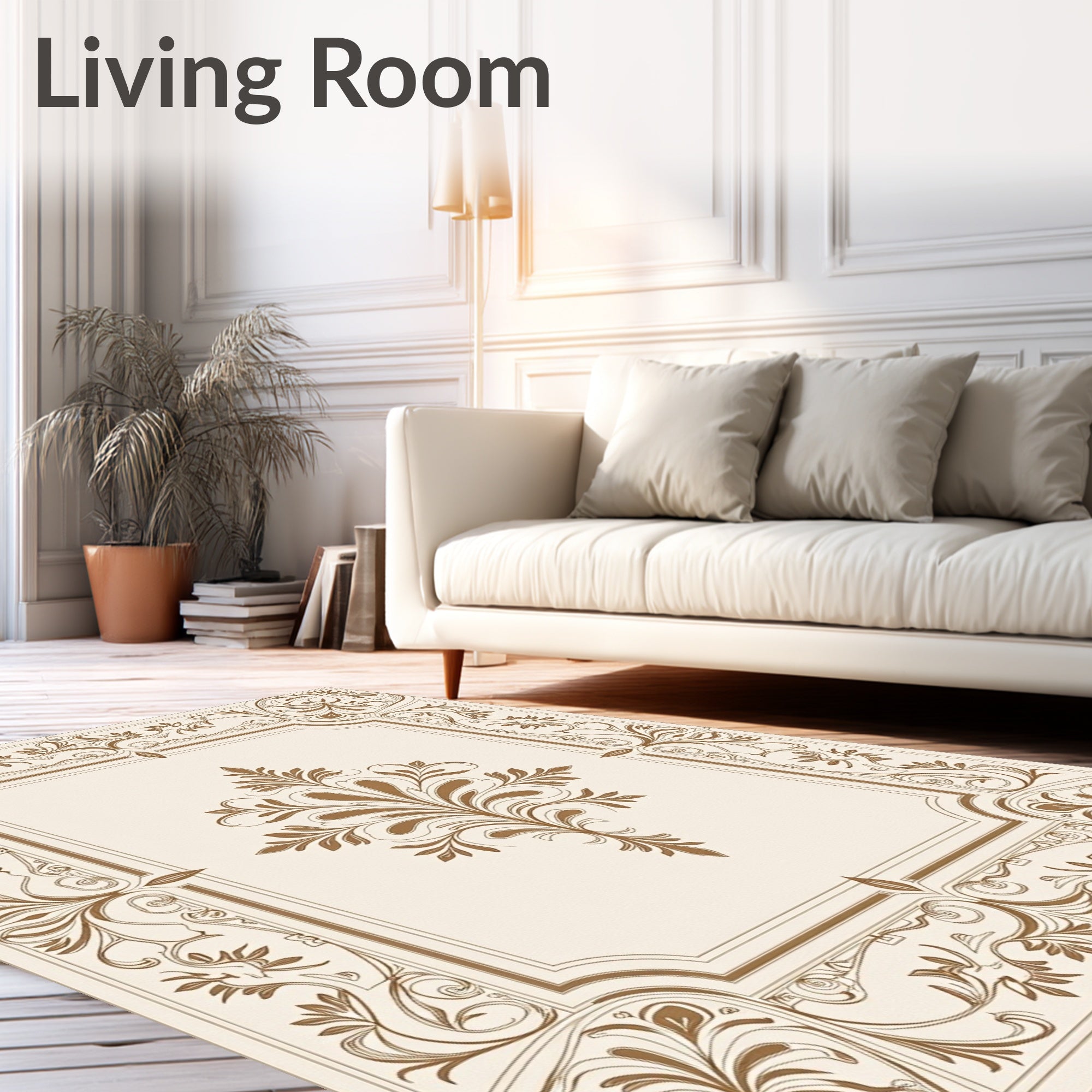 Ornate Brown Floral Medallion Frame Rug