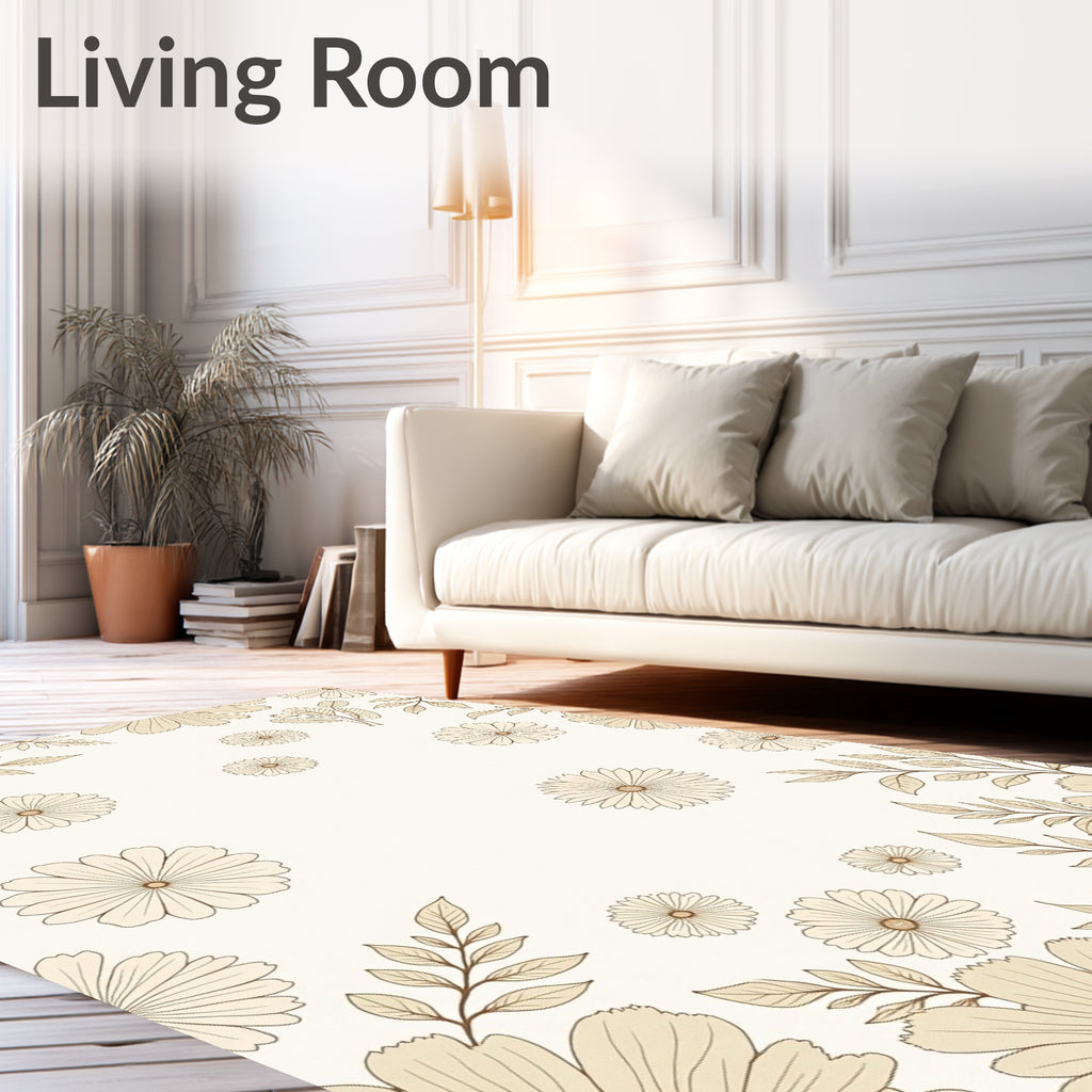 Cream Daisy Border Botanical Accent Rug