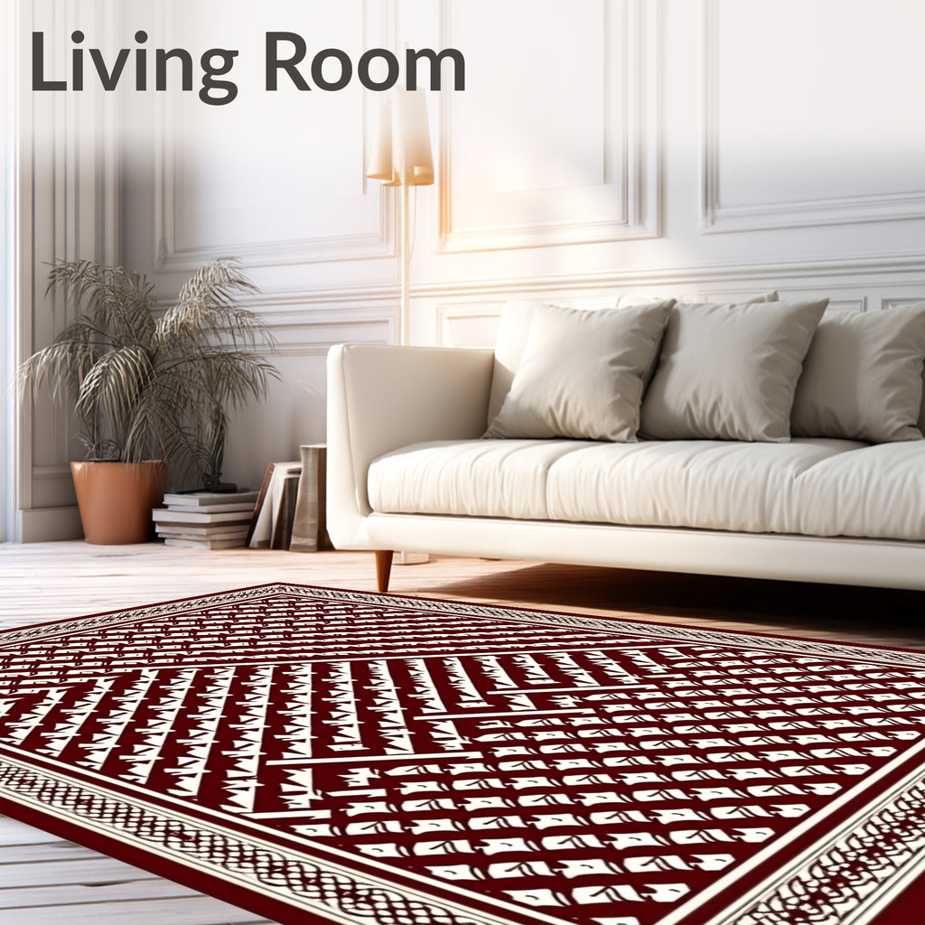 Deep Red Geometric Abstract Square Rug