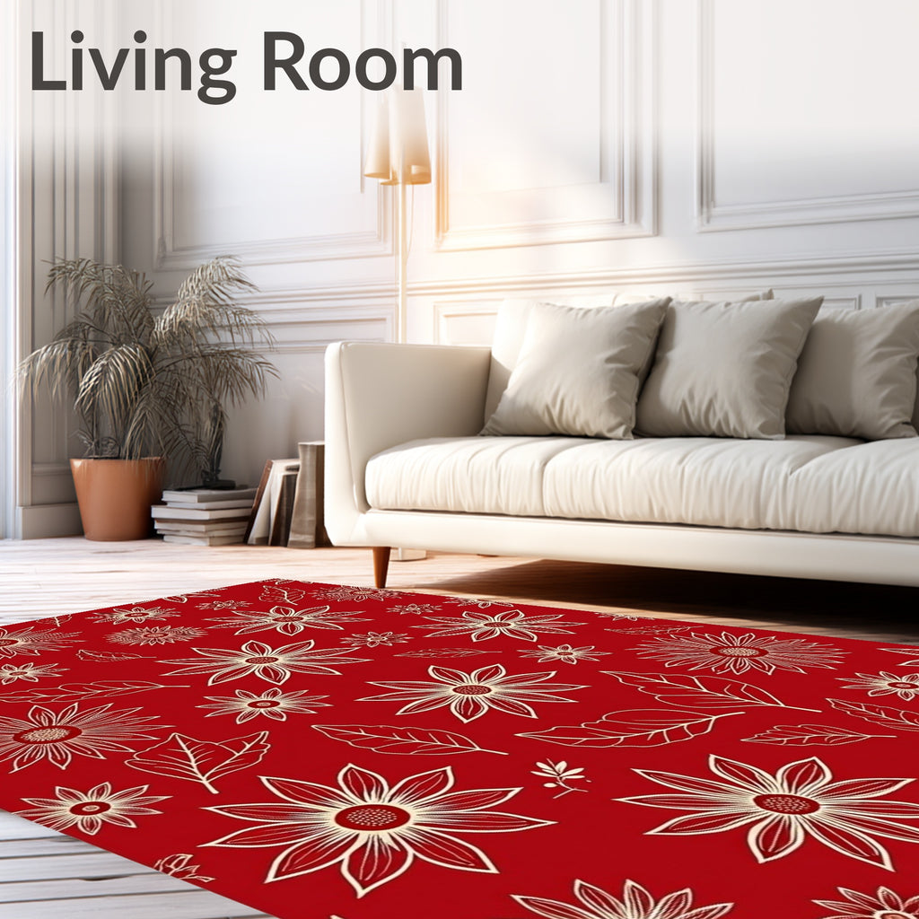 Lush Red Golden Floral Garden Rug
