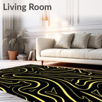 Black Yellow Swirling Abstract Flow Rug