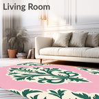 Pink Cream Green Damask Floral Accent Rug