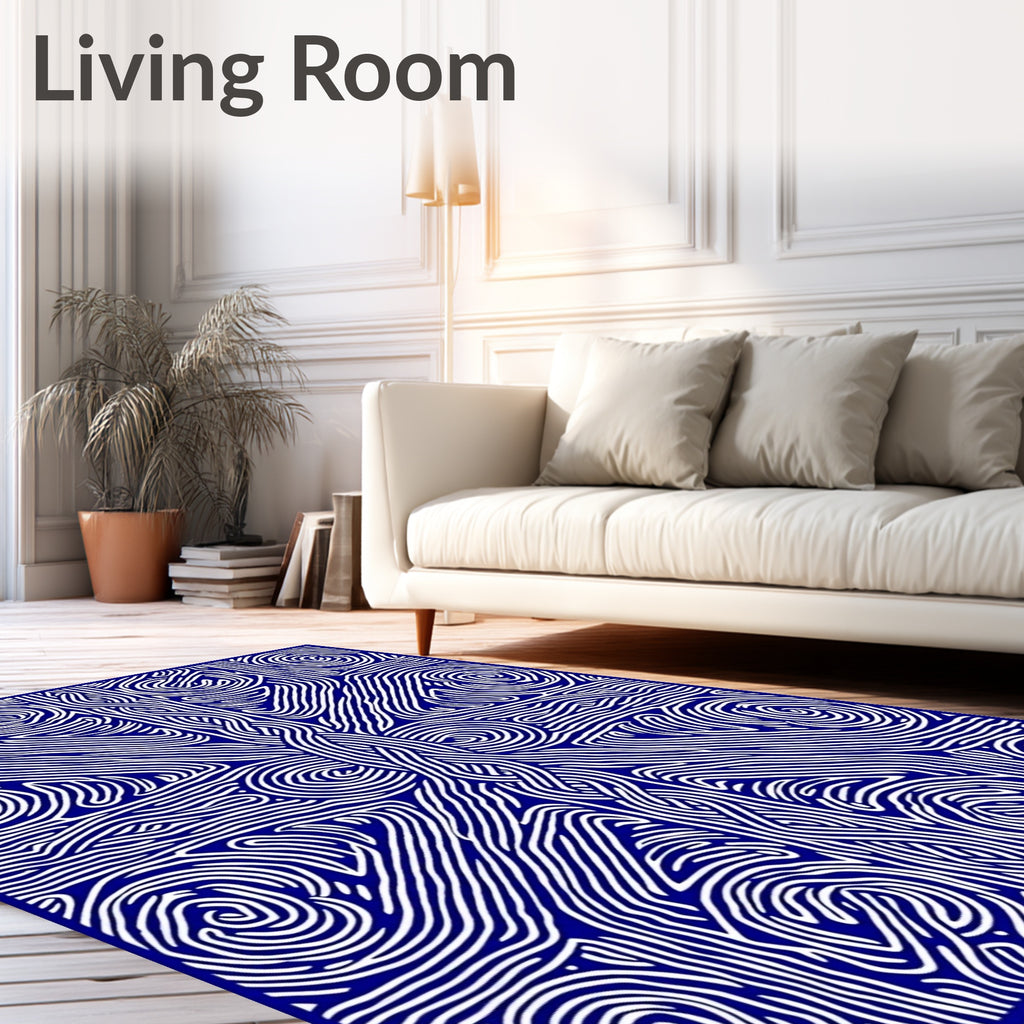 Deep Blue Woven Lines Mandala Rug