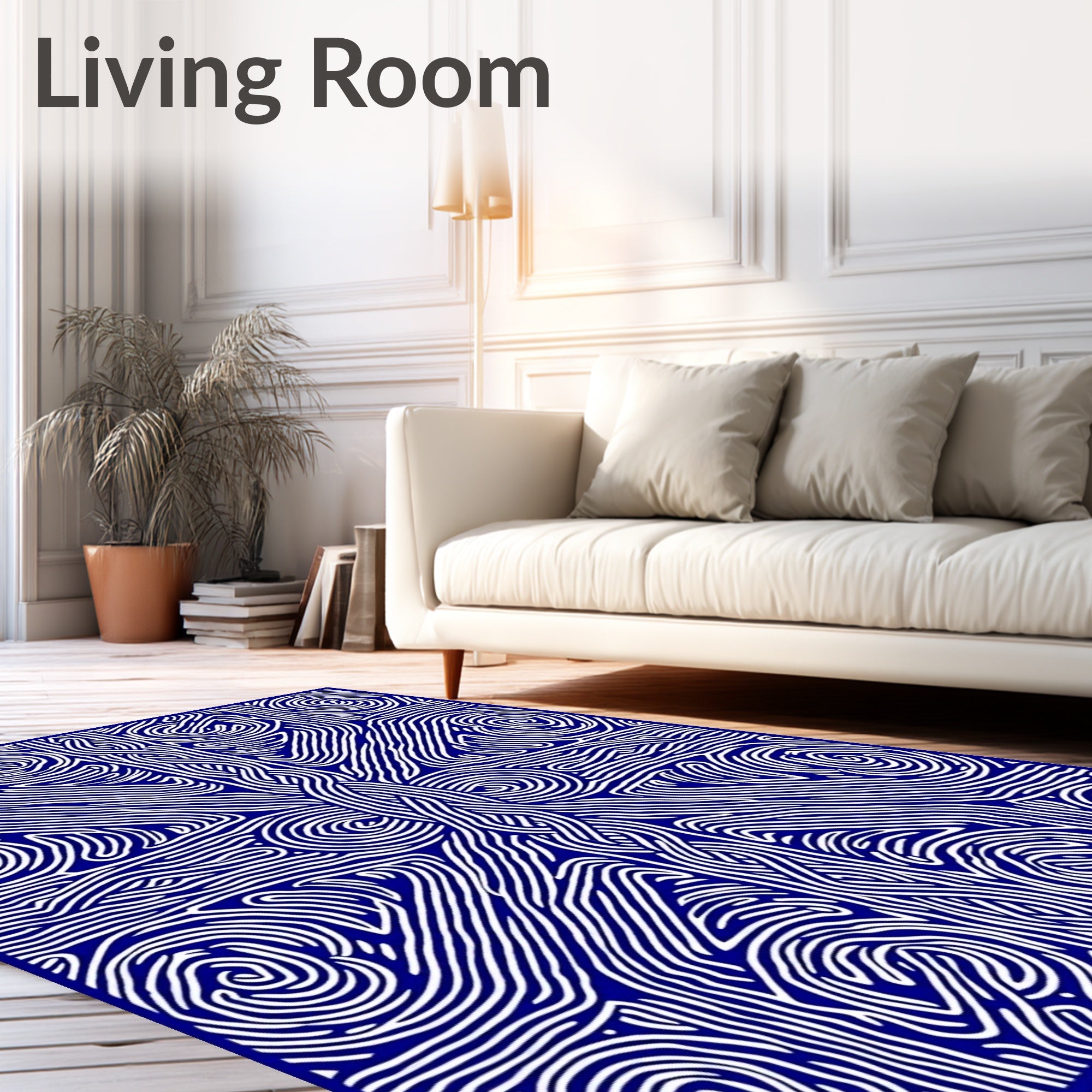 Deep Blue Woven Lines Mandala Rug