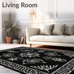 Black White Floral Medallion Arrangement Rug