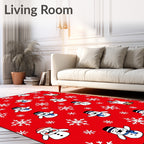 Festive Snowman Snowflake Red Christmas Rug