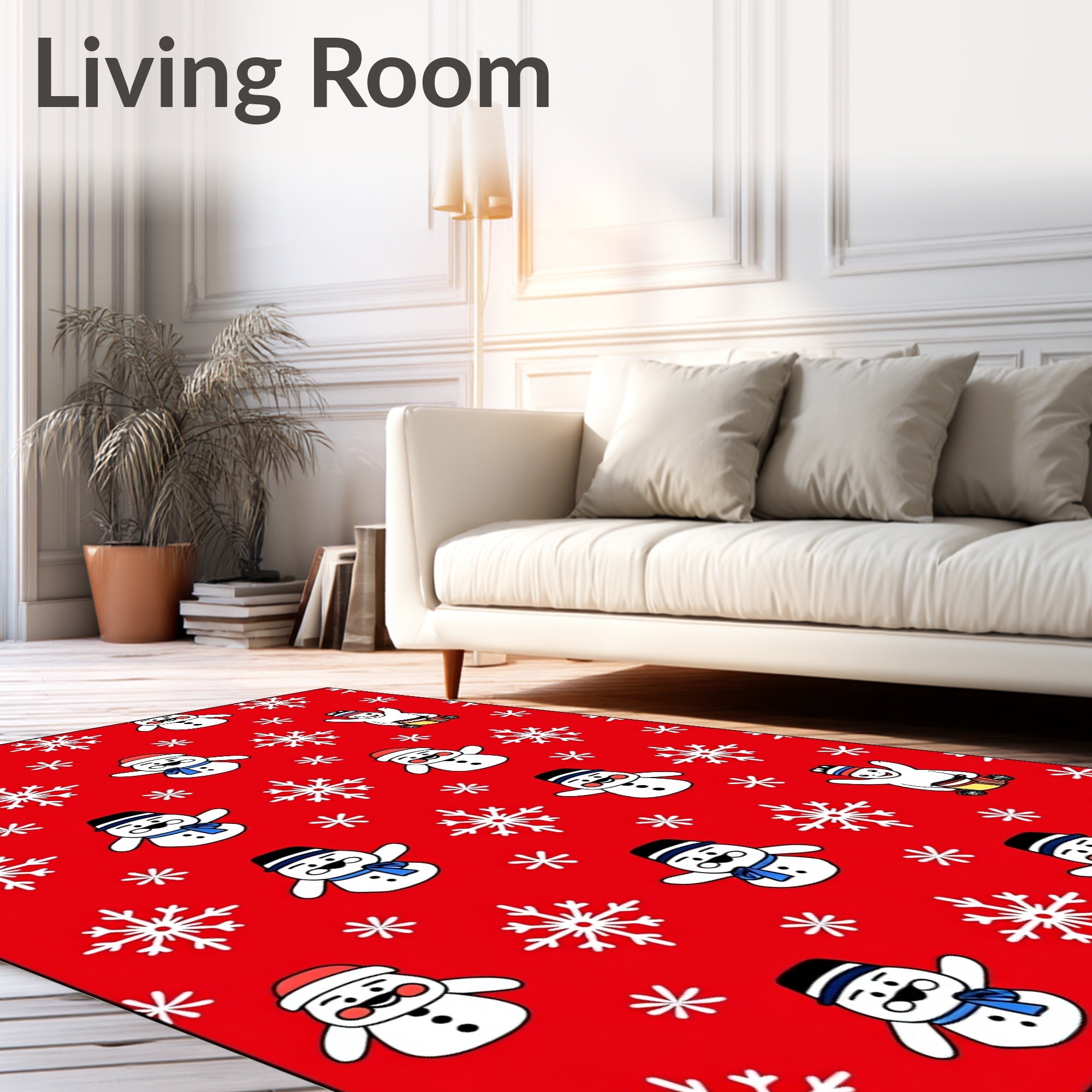 Festive Snowman Snowflake Red Christmas Rug