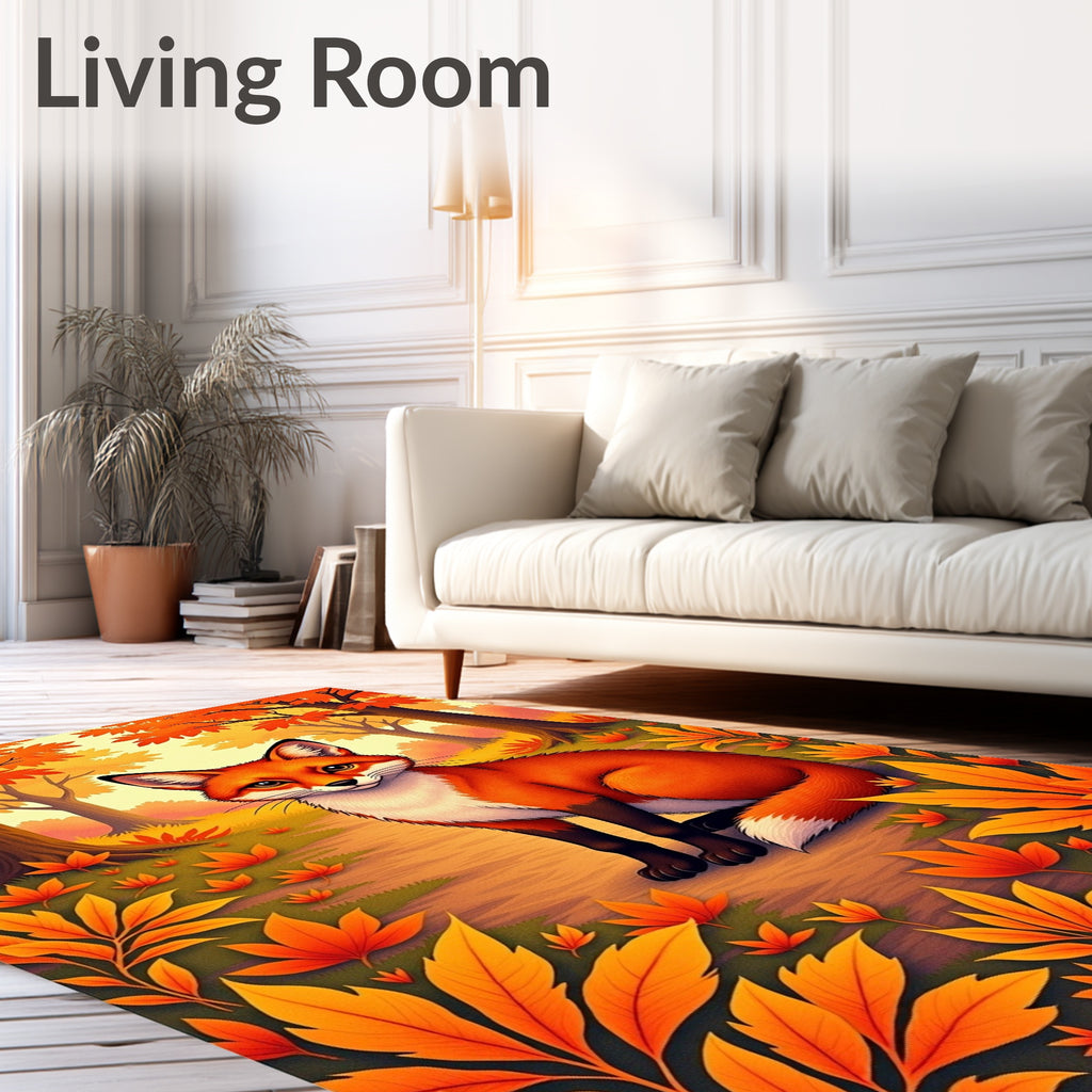 Enchanting Autumn Fox Woodland Scene Rug