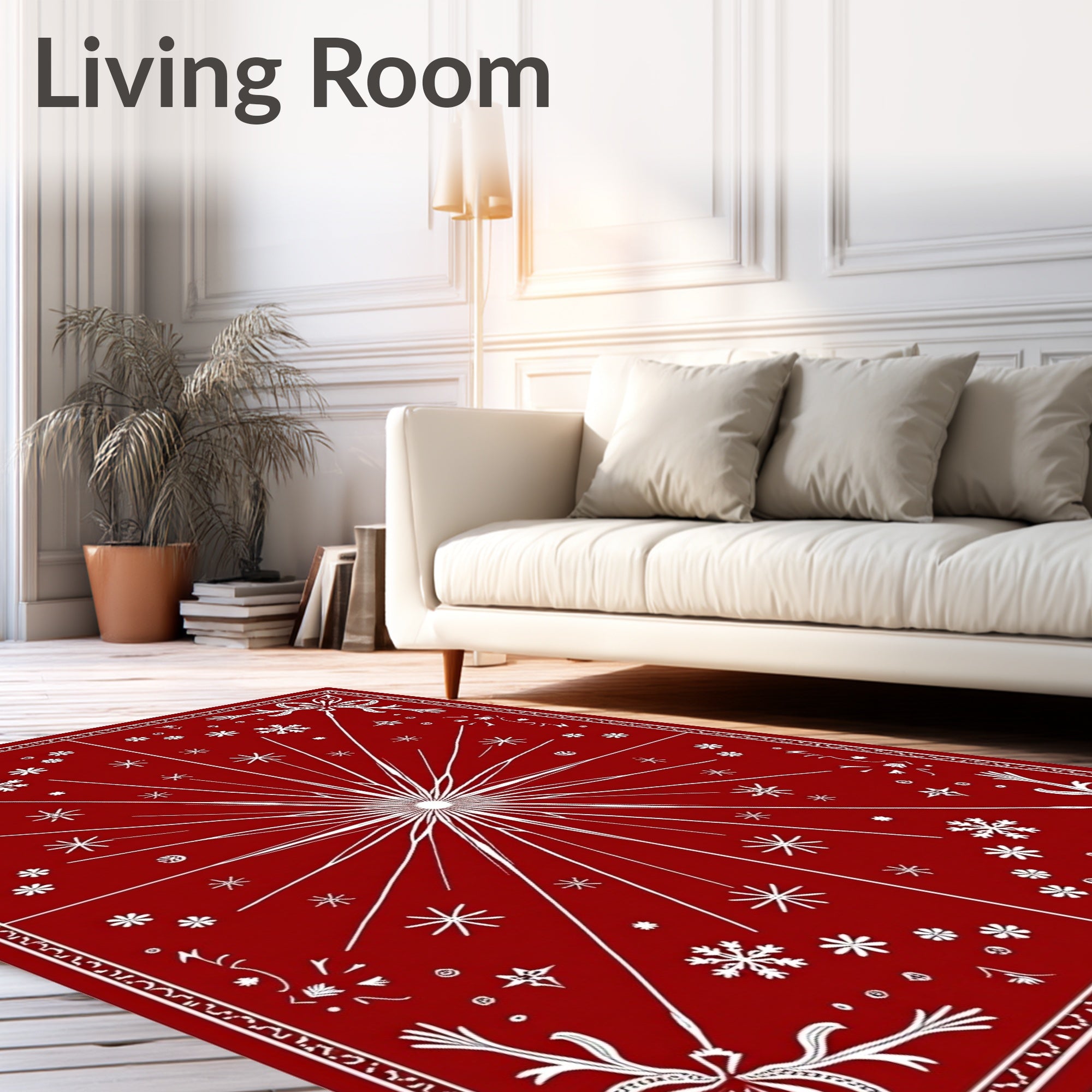 Crimson White Starburst Snowflake Bloom Rug