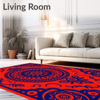Vibrant Scarlet Sun Mandala Textile Rug