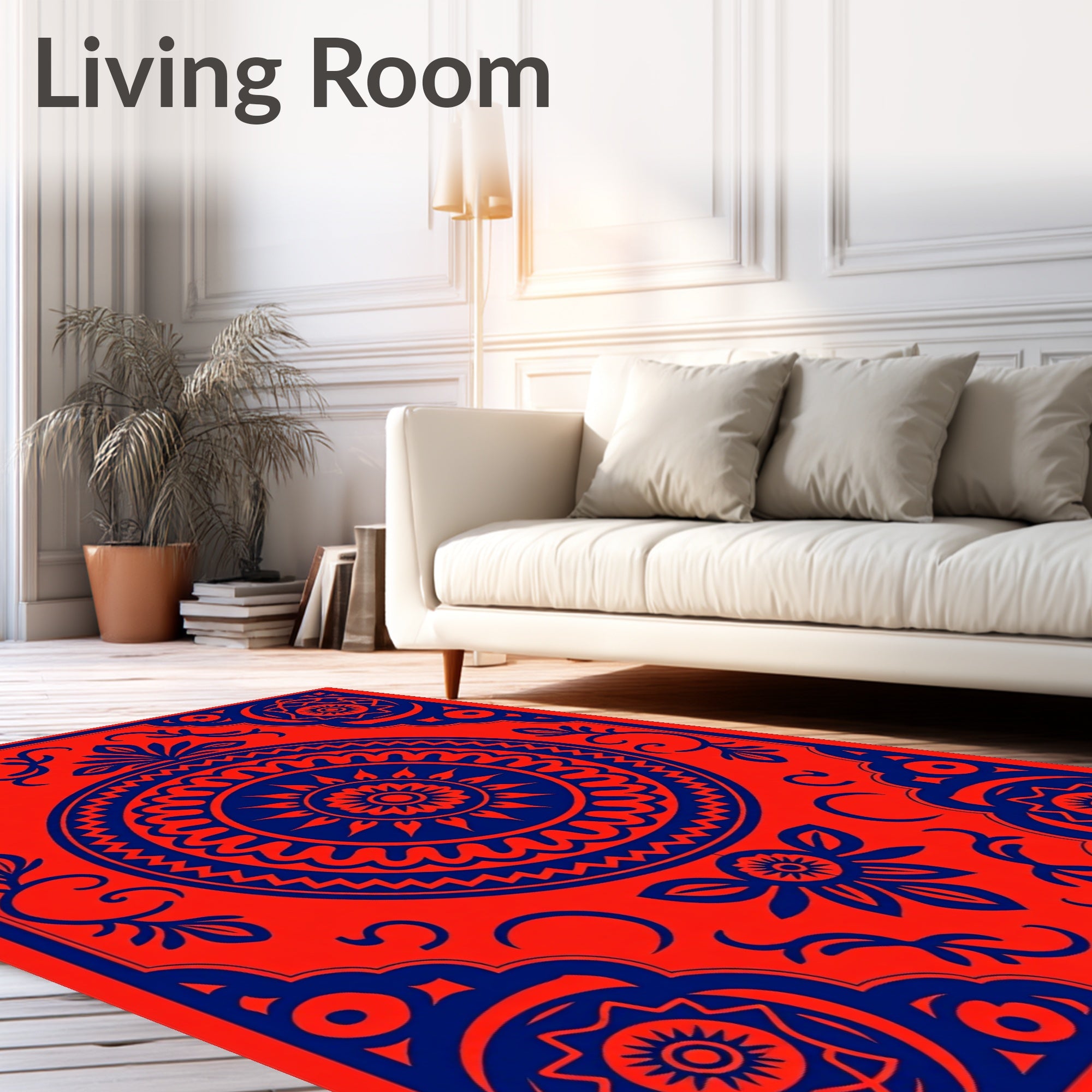 Vibrant Scarlet Sun Mandala Textile Rug