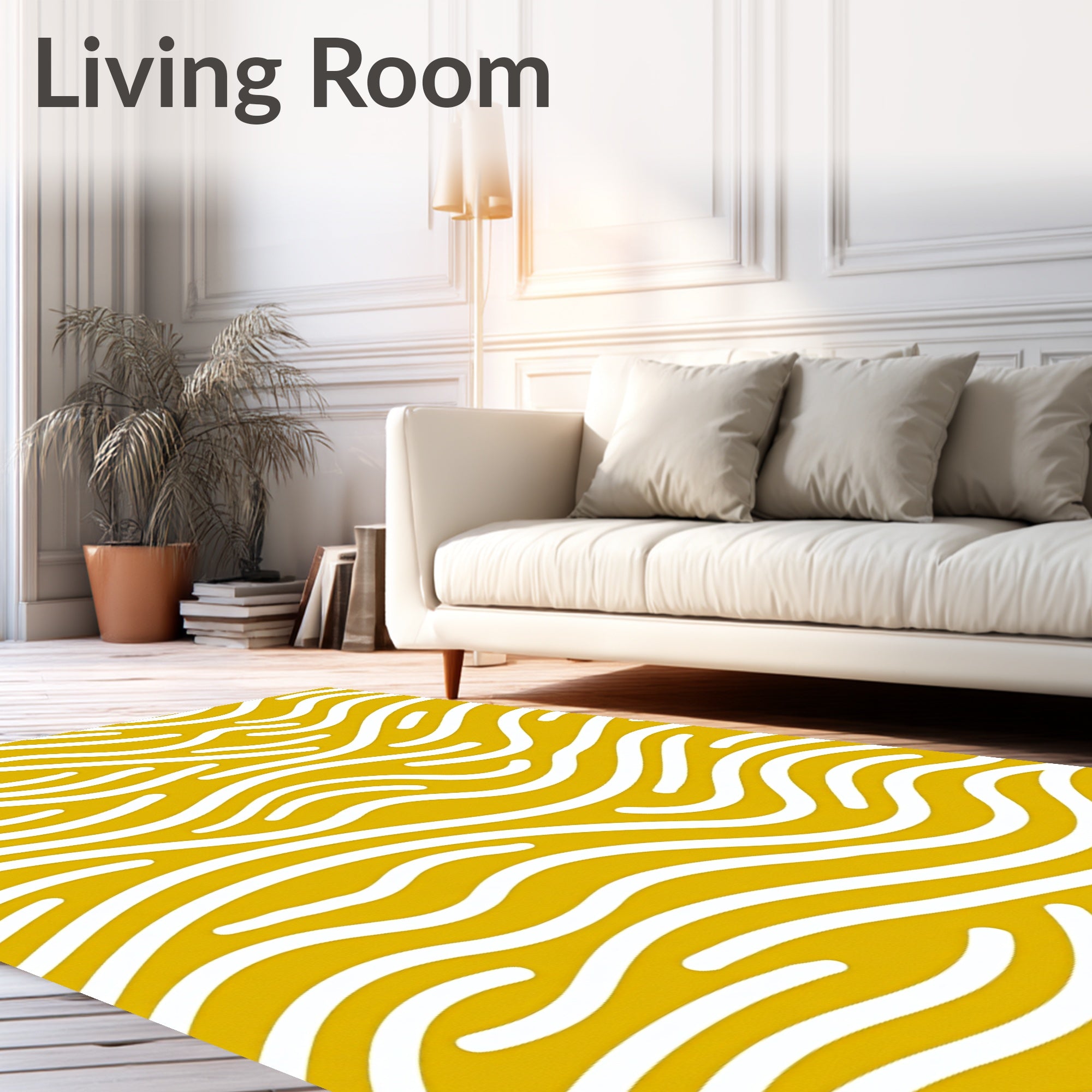 Golden White Abstract Wave Surface Rug